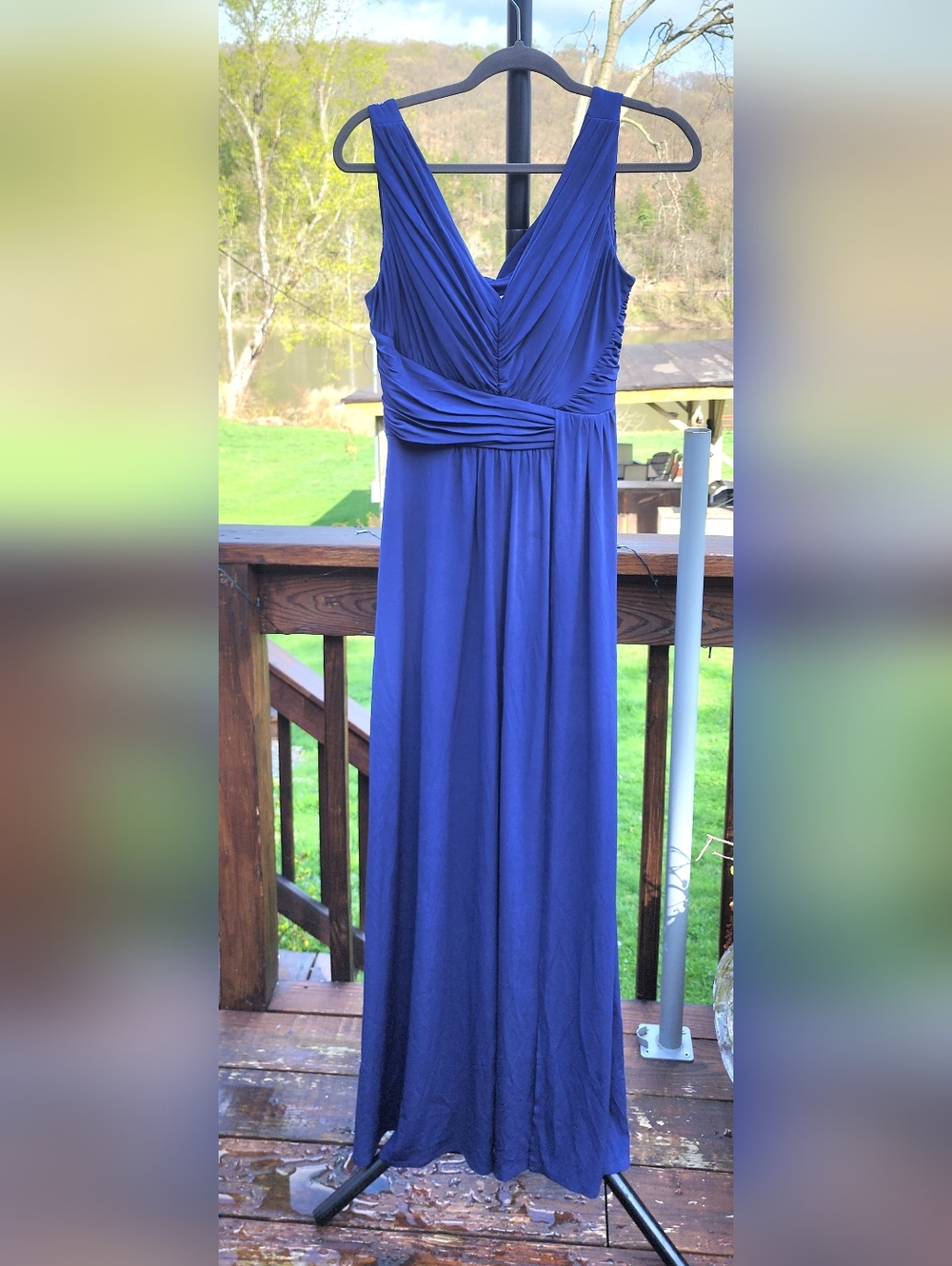 Sangria Blue Pleated Maxi Dress Size 10 Sleeveless Polyester Formal Long K24
